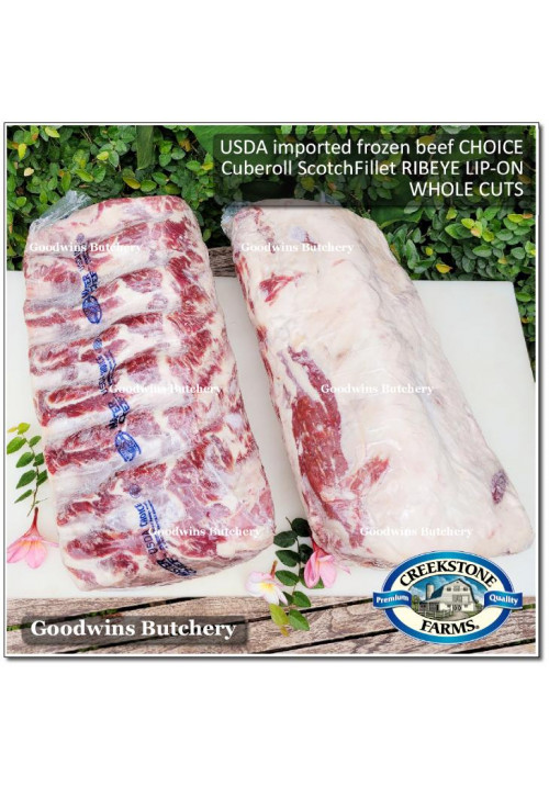 Beef Ribeye lip-on USDA CHOICE frozen whole cut +/- 8kg price/kg brand CREEKSTONE - PREORDER 2-3 days notice (Scotch-Fillet / Cube-Roll)